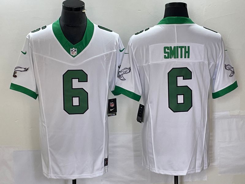 Men Philadelphia Eagles 6 Smith White Nike Throwback Vapor Limited NFL Jersey